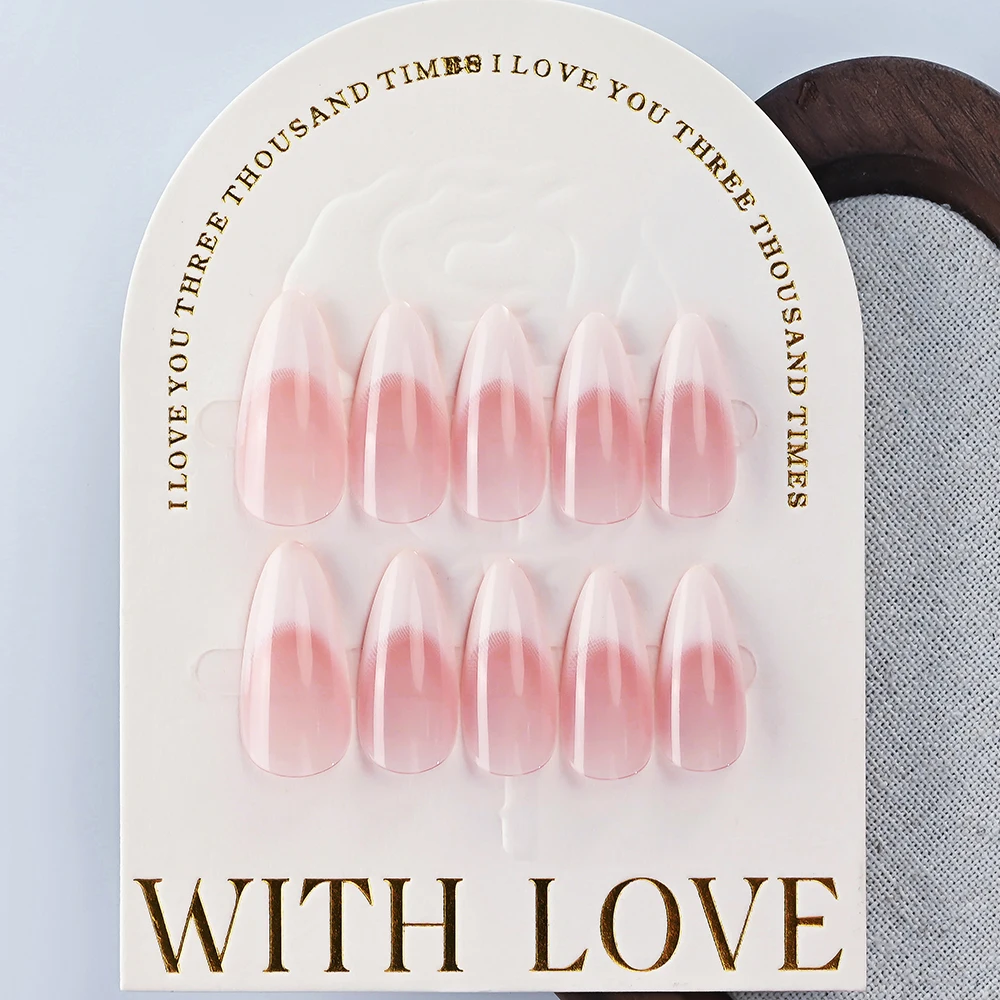 24 pçs rosa branco francês unhas falsas cobertura completa amêndoa unhas falsas acrílico wearable unhas artificiais imprensa em unhas dicas