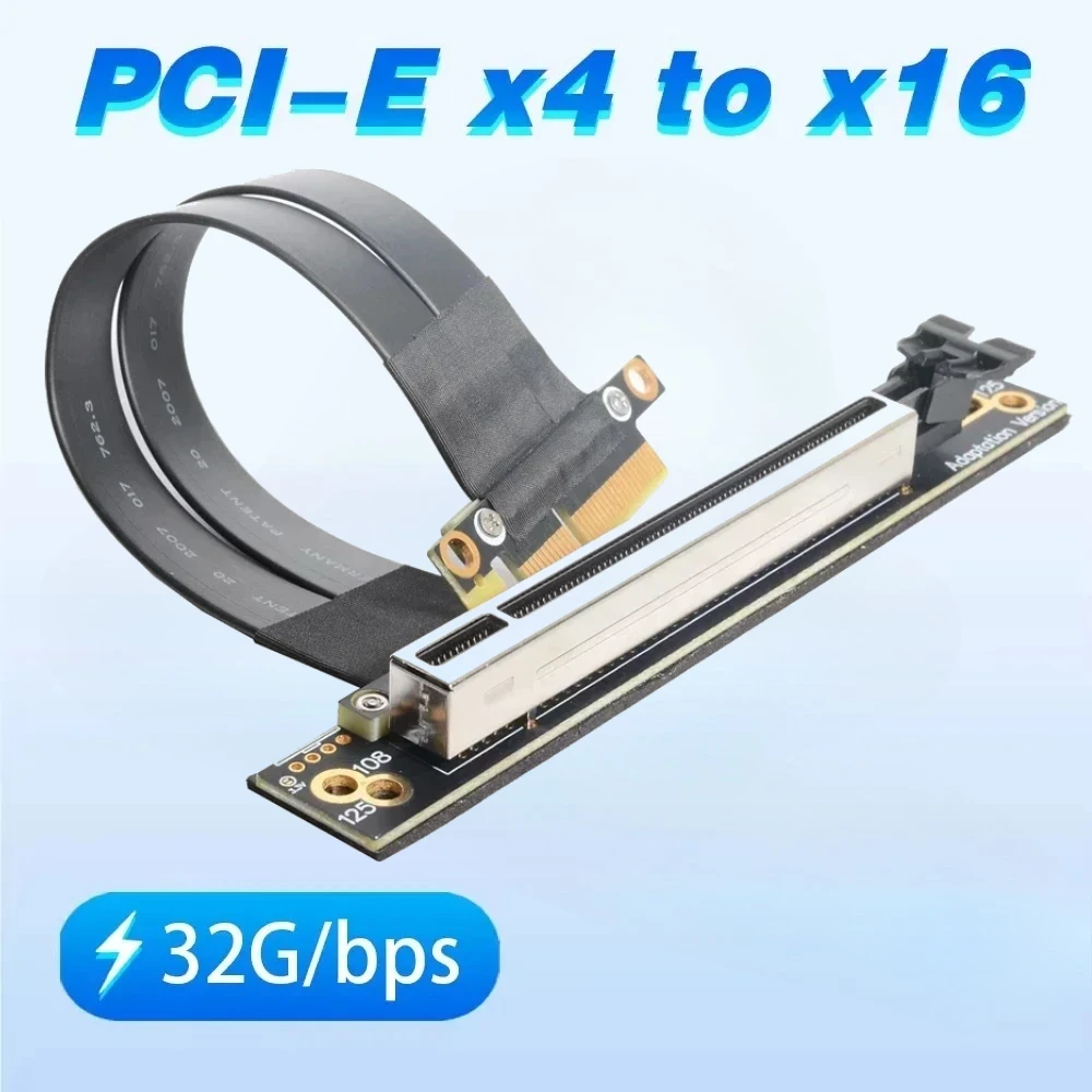 

32Gbps PCI-E 4X 16X Riser Extension Cable PCI Express PCIe X4 To X16 Extender Adapter Jumper Cable 10cm-60cm 90 Degree Connector