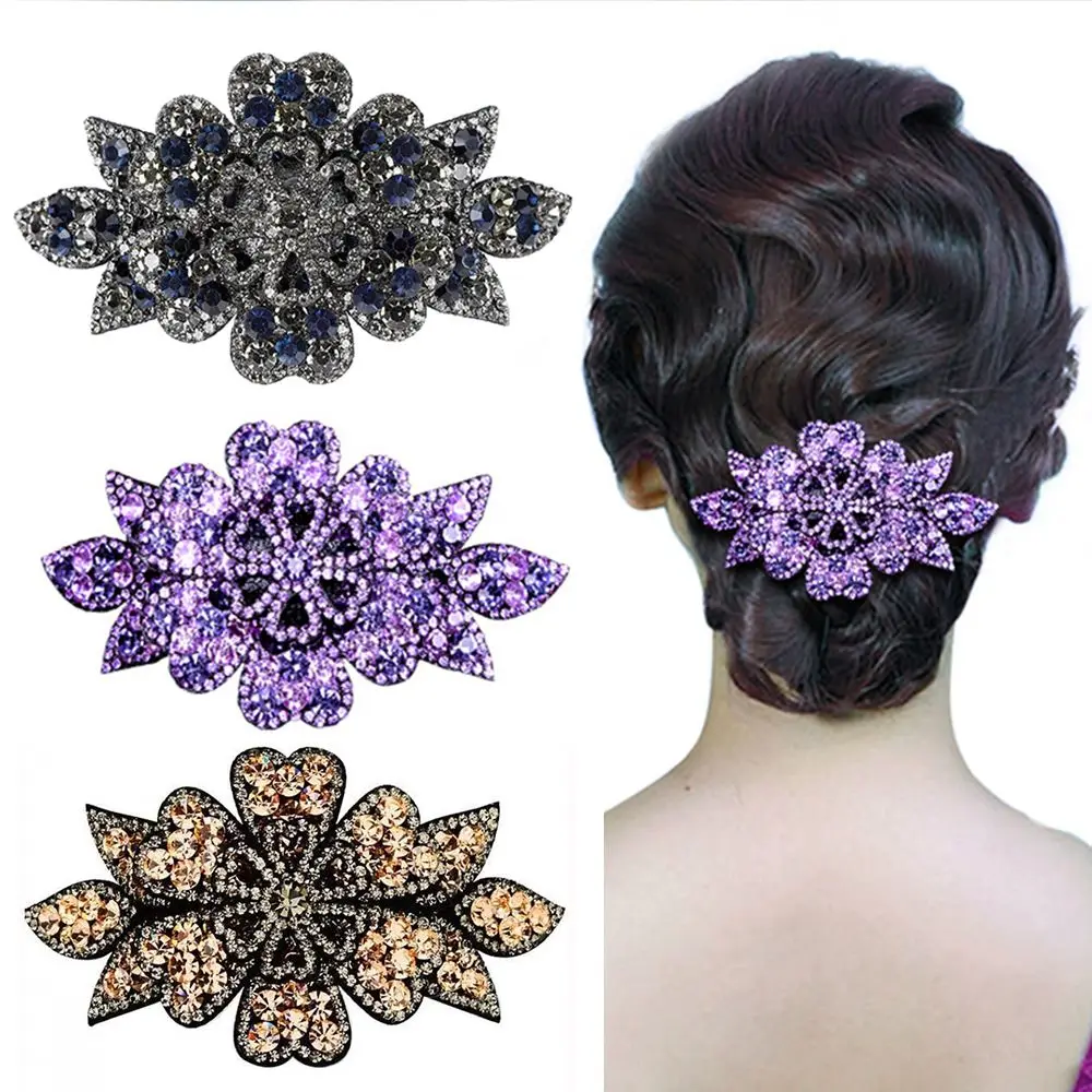 Vintage Durable Flexible Barrette Headwear Women's Fashion Hairpins Rhinestone Hair Clip Hairgrip Crystal Flower