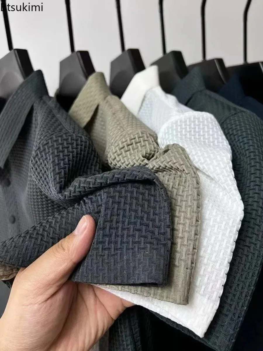 

Summer New Men's Solid Casual Polo Shirts Fashion Jacquard Ice Silk Business Lapel T-shirt Men Comfy Breathable All Matches Tops