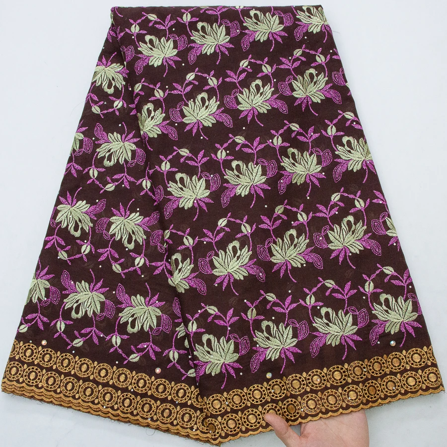 Ethnische afrikanische Schweizer Voile-Spitzenstoffe aus Baumwolle mit Blumenstickerei für traditionelle Festtagskleidung