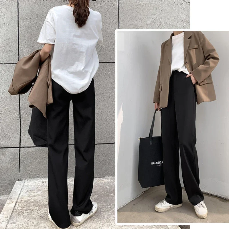 Pants Women Summer Girls Office High Waist Drape Slender Loose Straight Korean Style All-match Mopping Causal Chiffon Simple