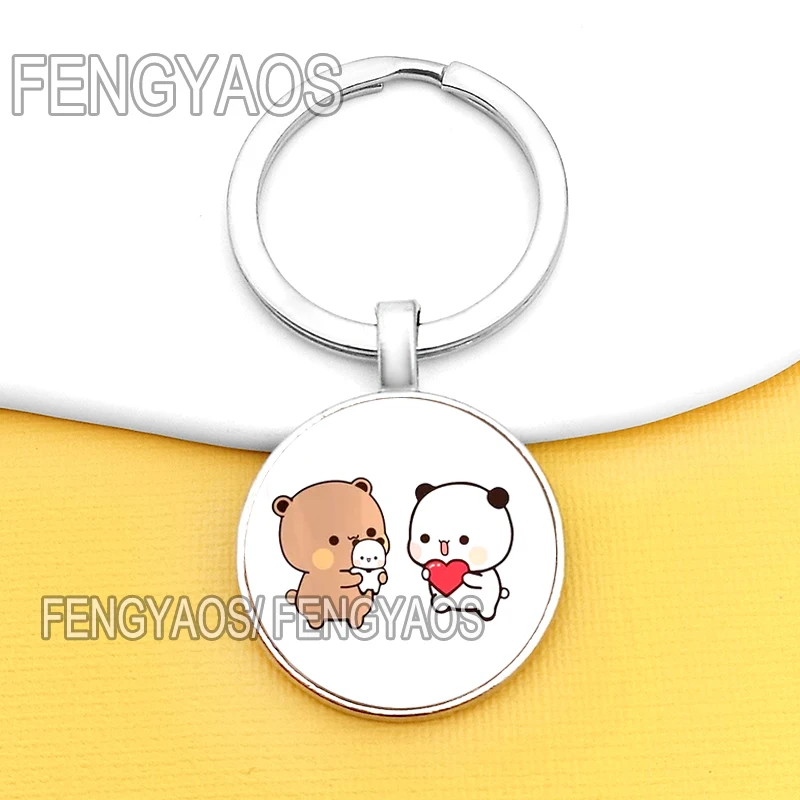 Cute Panda and Bear Keychains for House Cartoon Peach and Cat Key Chains for Women Lovely Purse Bag Keyring for Girls