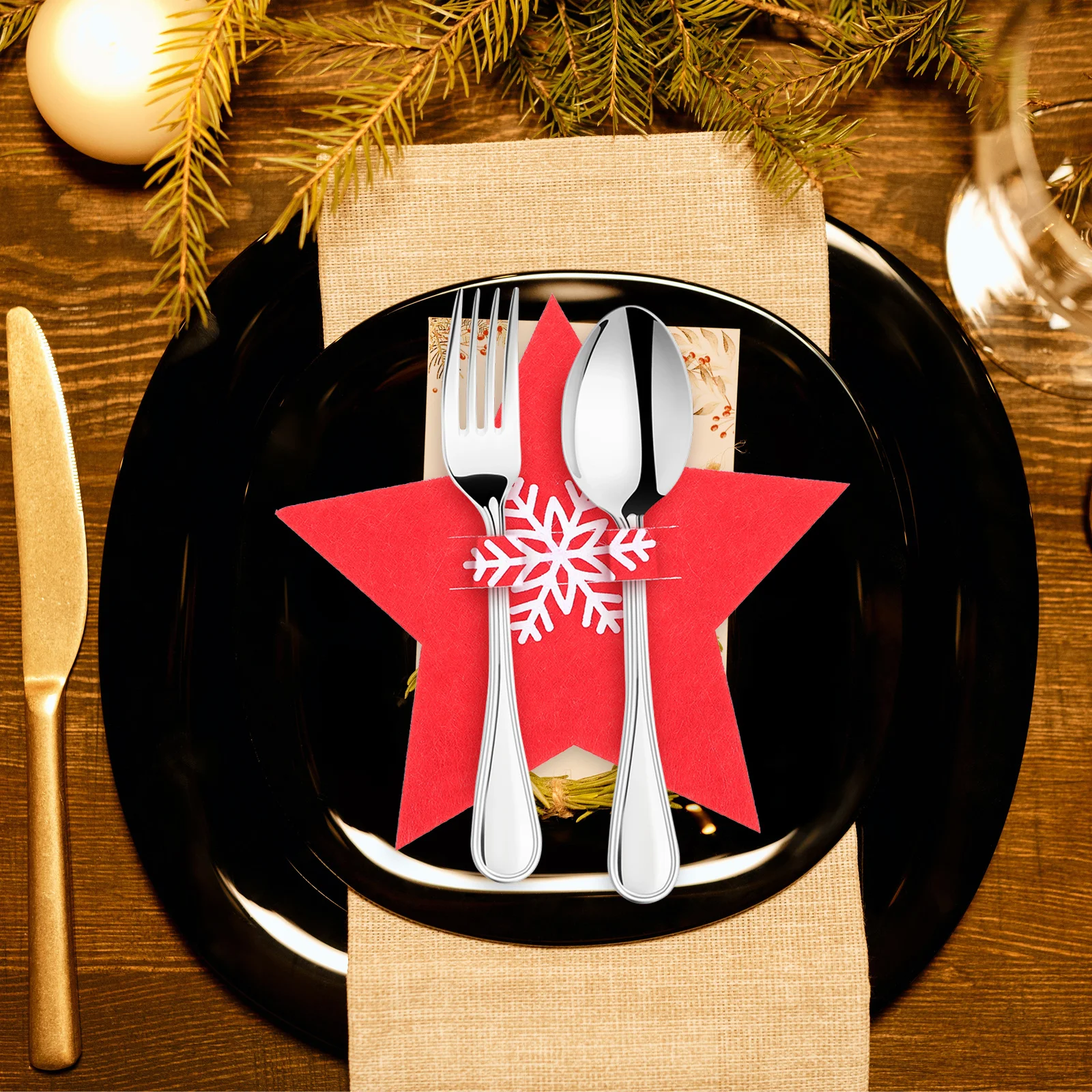 

8pcs Tableware Pocket For Xmas -Pointed Star Cutlery Cover Christmas Party Accessory Dining Table Decor Fork Cutter