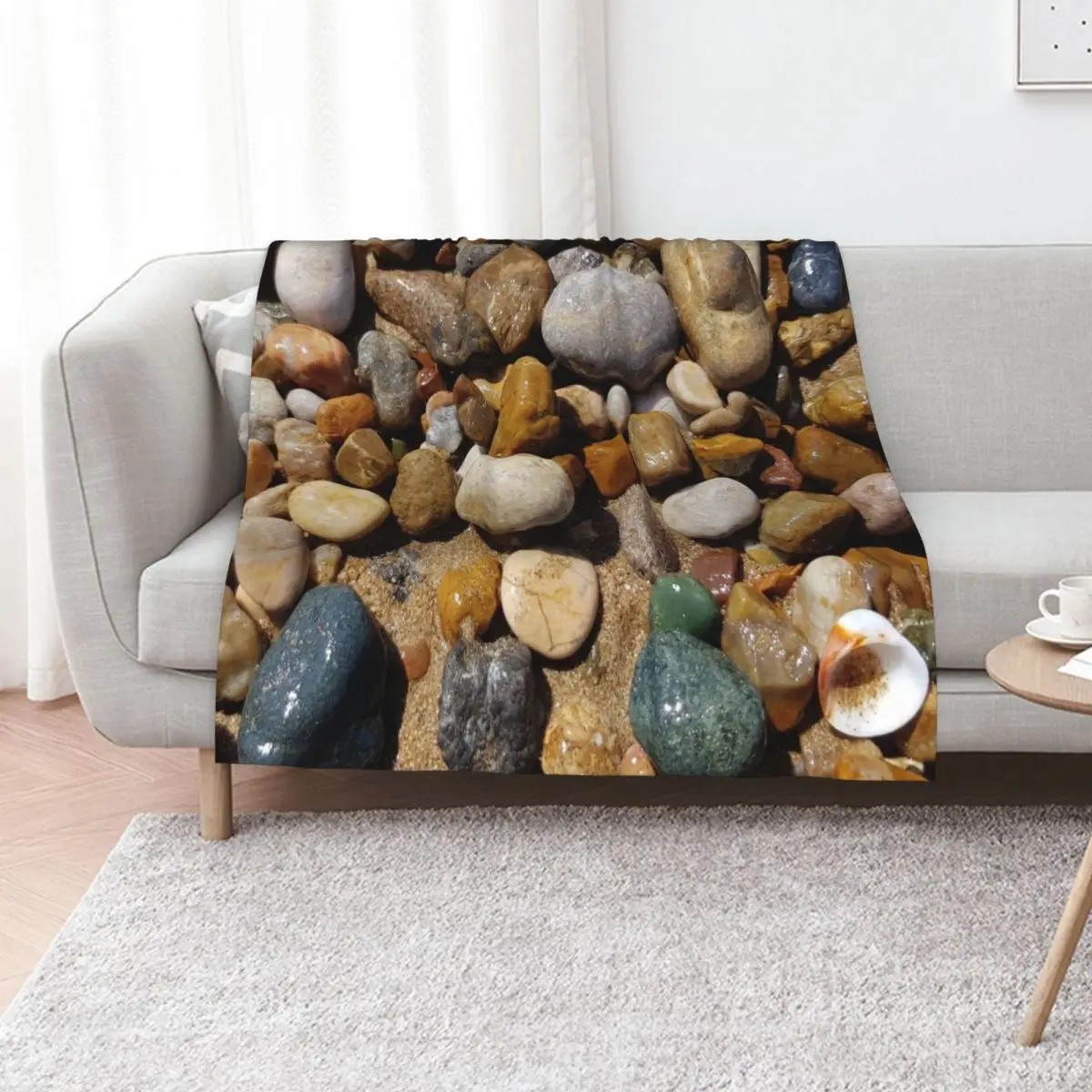 

Wet sea stones and pebbles on beach sand Throw Blanket Decorative Sofas christmas gifts Flannels Multi-Purpose Blankets