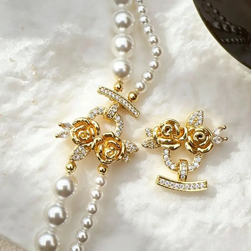 1 Pc Brass Multi-Row Rose Pearl Bracelet Necklace End Connecting Buckle DIY Jewelry Making Supply