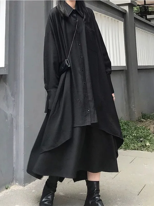 Women Black Gothic Blouses and Shirts Dark Style Asymmetrical Loose Long Shirt Y2k Gyaru Emo Long Sleeve Blouse for Women Autumn view 3