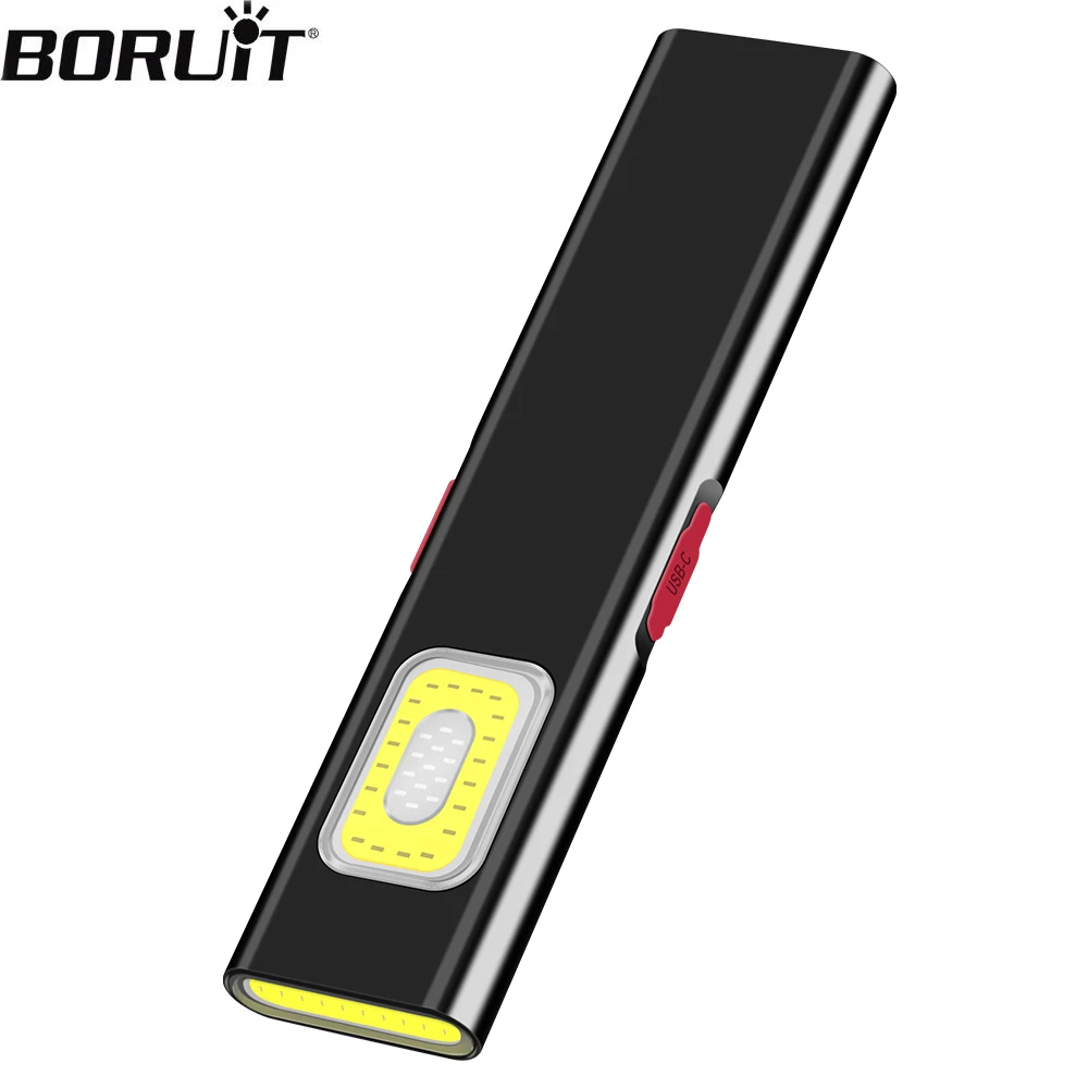 

Портативный светодиодный фонарик BORUiT с магнитом Type-C, перезаряжаемый рабочий фонарь с зажимом, водонепроницаемый фонарик для кемпинга, пешего туризма
