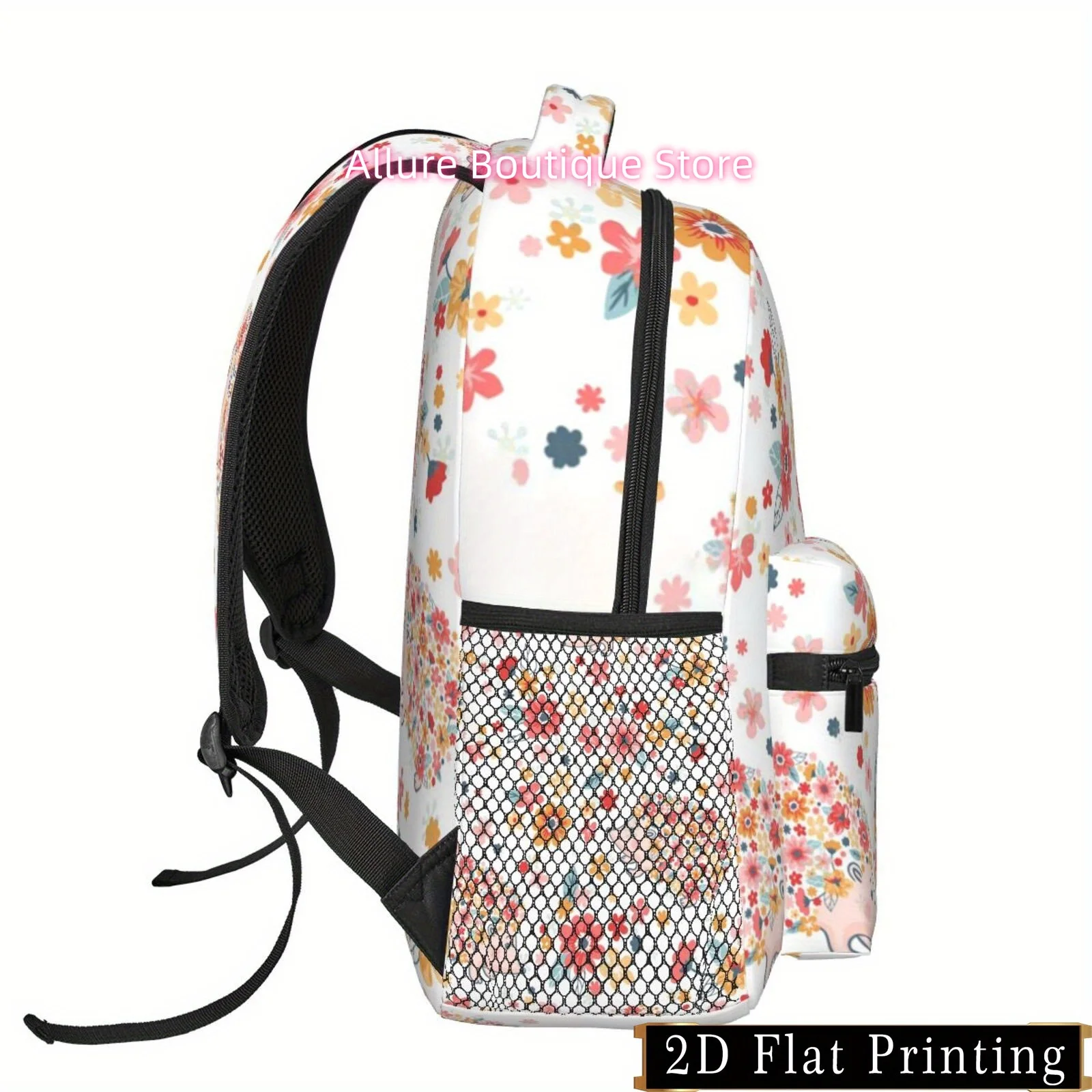 Flower Hedgehog Print Backpack with Shoulder Straps and Waist Protection, Stylish for ipad Laptop Bag, Large Capacity, Multi-Com