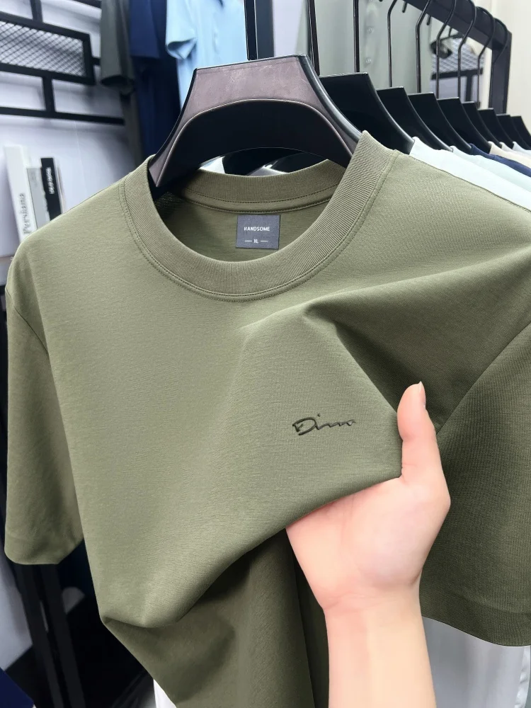 Luxusmarke Eisseide Baumwolle Kurzarm-T-Shirt mit Buchstabenprägung Sommer Neu Lässig Atmungsaktiv Rundhals Herrenbekleidung
