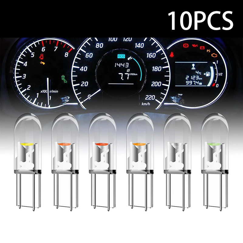 10Pcs T5 LED Super Bright Cob Lights Wedge Dashboard Gauge Car Warning Indicator Instrument Cluster Lamp