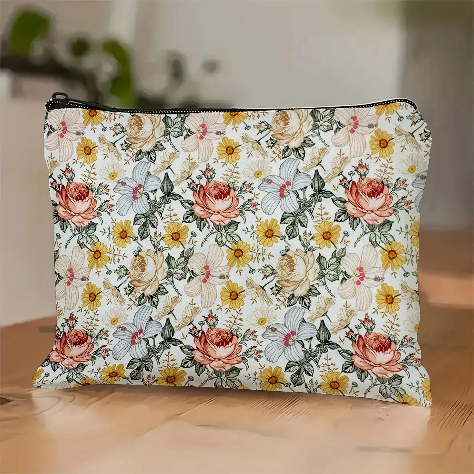 Un sac de maquillage de jardin vintage – Sac à fermeture éclair multifonctionnel mignon pour femmes, sac de rangement de bijoux
