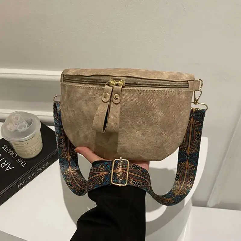 Elegante borsa a tracolla Hobo tinta unita firmata borsa da petto da donna in pelle PU marsupio con tracolla larga moda marsupio da donna