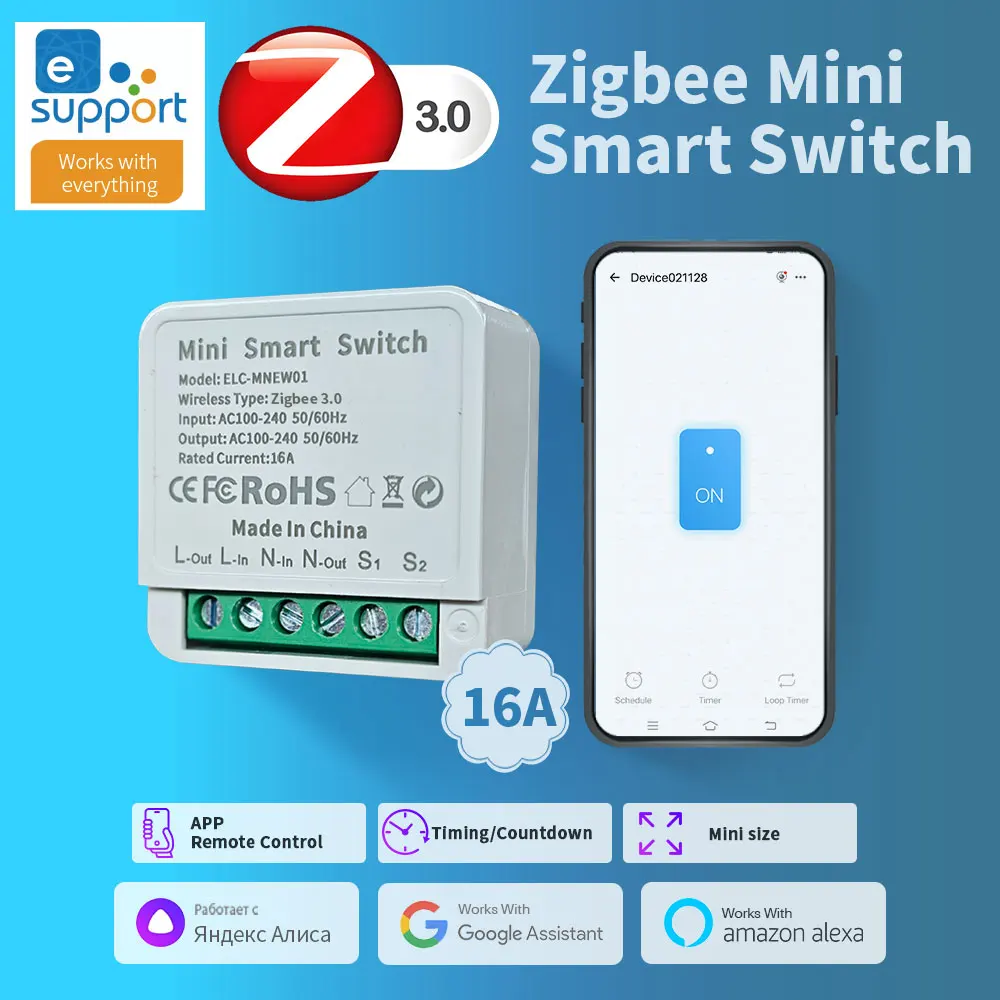 

eWelink ZigBee Mini Smart Switch Two-Way Control Circuit Breaker 16A Voice Control With Alexa Google Home Alice Smartthings