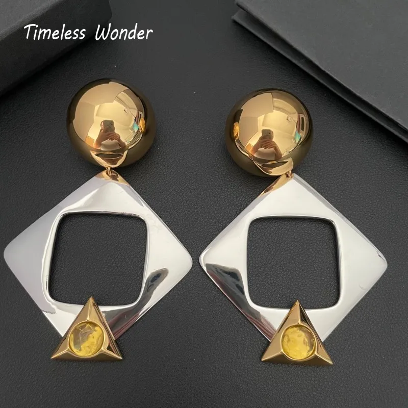 

Timeless Wonder Fancy XL Geo 2 Tone Clip on Earrings for Women Designer Jewelry Punk Luxury Brand Rare Top Runway Neat Mix 6337