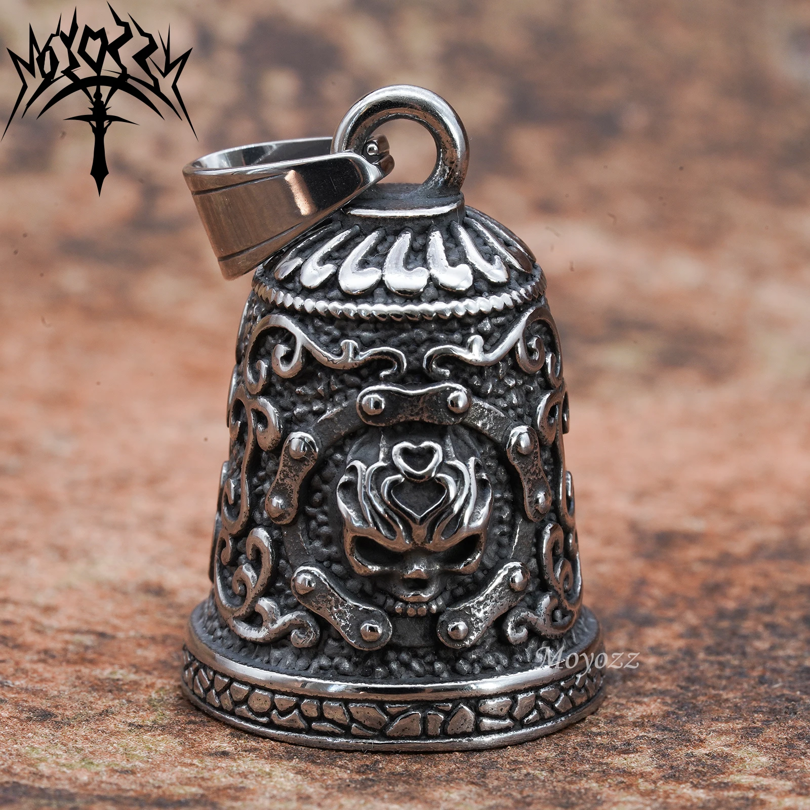 New Skull Motorcycle Guardian Bell Silver/Gold Men\'s Rock Hip Hop Party Stainless Steel Bell For Mens & FREE Bell Hanger