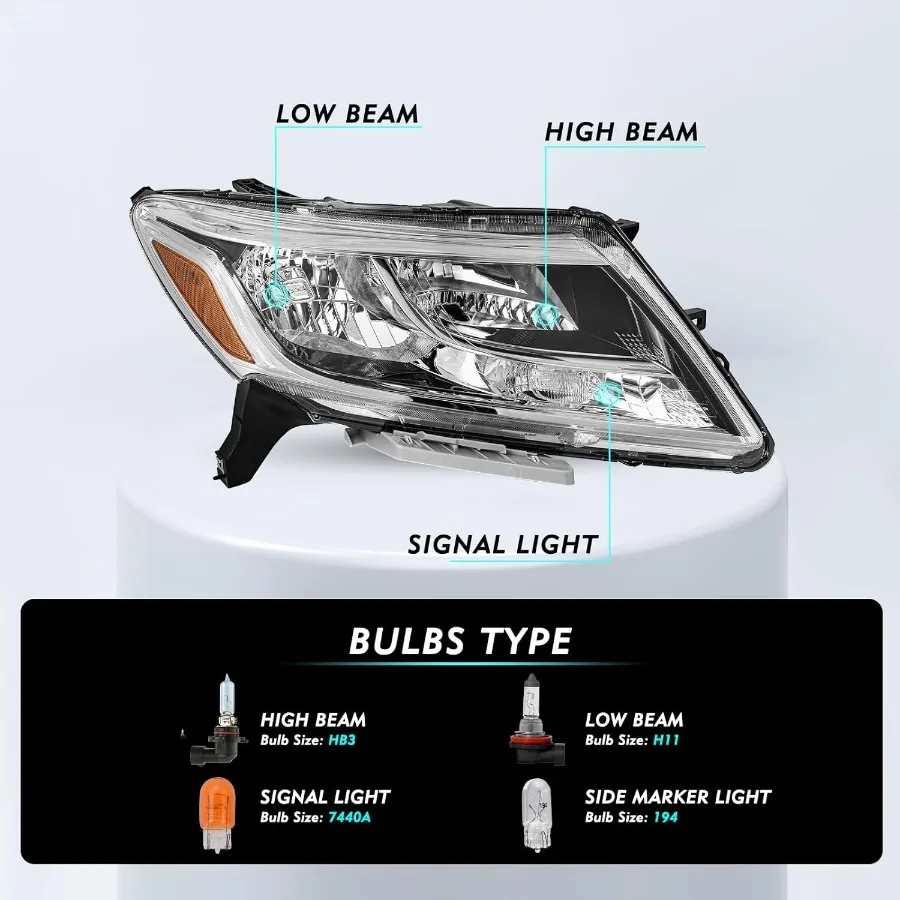 Headlight Assembly Set for 2013-2016 Nissan Pathfinder with Halogen Bulbs OEM Replacement Headlamps for Driver and Passenger Si
