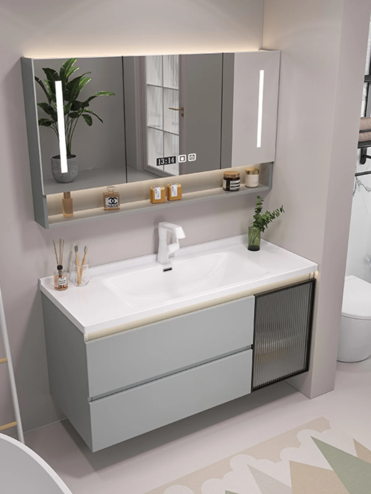 aluminum multifunctional intelligent mirror cabinet combination hand washing and face washing integrated ceramic basin