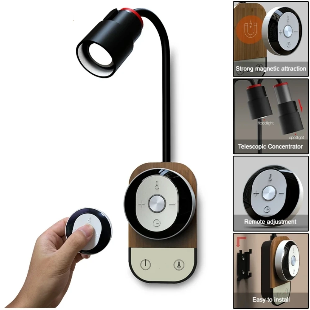 Tokili Portable LED Reading Lamp 5 Colors&Brightness Hung Light USB Chargeable Magnetic Remote/Touch Control Study Wall Sconce