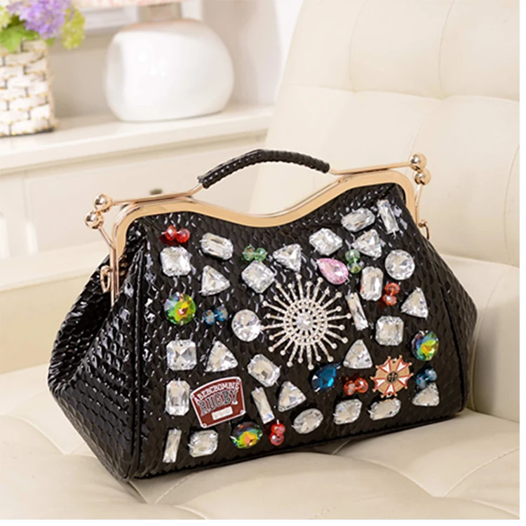 Genuine Leather Diamonds Women Handbags 2023 New Fashion Lady Tote Bag Colorful Crystals Chain Shoulder Messenger Bags