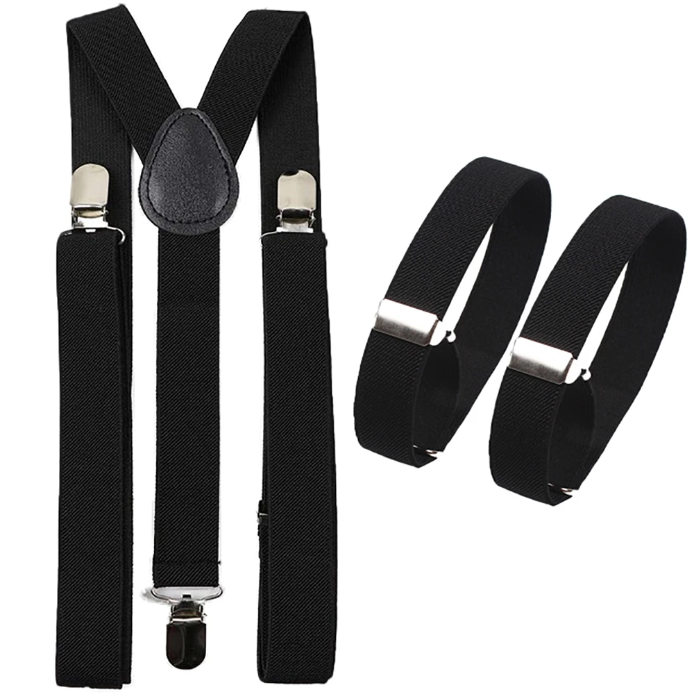 Solid Color Elastic Leather Suspenders Braces Armband Shirt Sleeve Holder Set Men Women Adjustable Straps Suit Accessories Gift