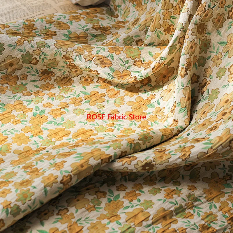 1 meter Retro Wrinkled Texture Small Floral Jacquard Fabric Polyester Cotton Dress Bag Decorative Sewing Fabric