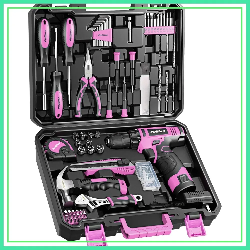 

149-Piece Home Tool Set with 12V Pink Cordless Drill, Toolbox, Hand Tool Kits for Women Men, DIY Home Improvement
