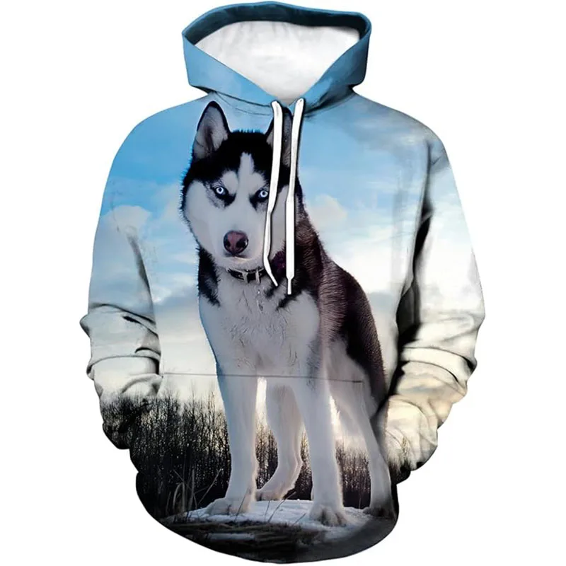 Full Print Animal Siberian Husky Graphic Hoodie For Men Women Casual Pullover Sweatshirt Clothes Mens Oversized Sport Tracksuit