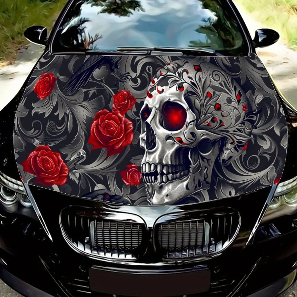 

Dark Style Metal Skull Car Hood Decal,Self-Adhesive PVC Hood Car Decor Scratch Resistant Sticker Protect,Auto Accessories Gift