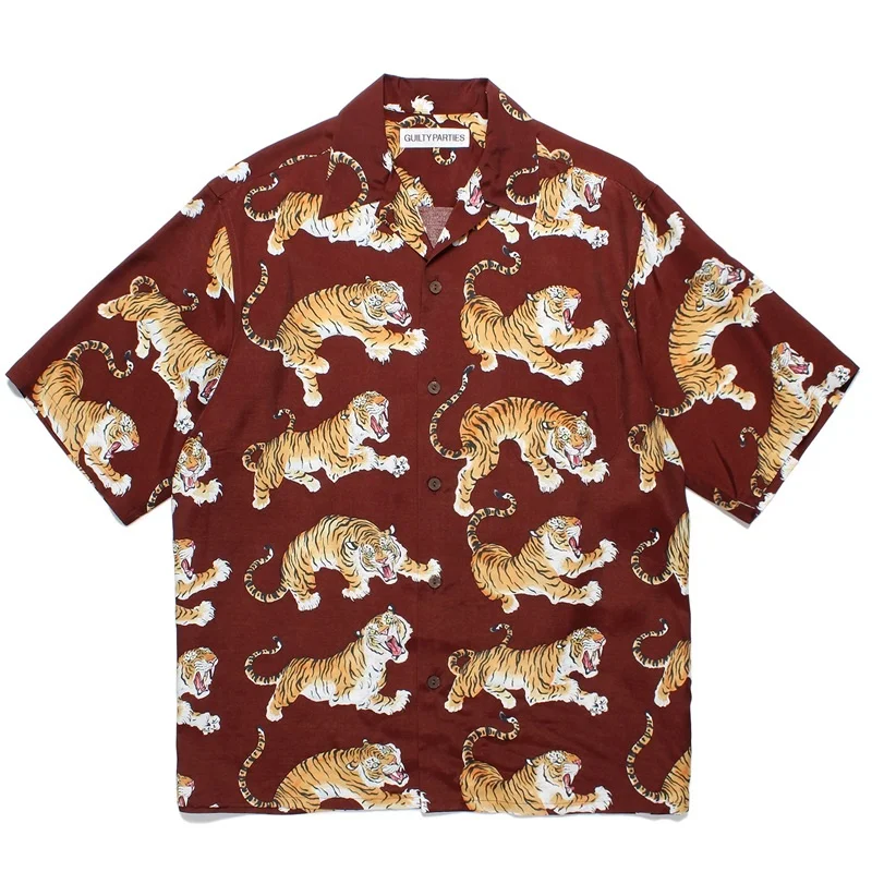 WACKO MARIA Street Tiger Full Print Cuban Neck Hawaii Beach Vacation Casual Style Short Sleeve Shirt Tops