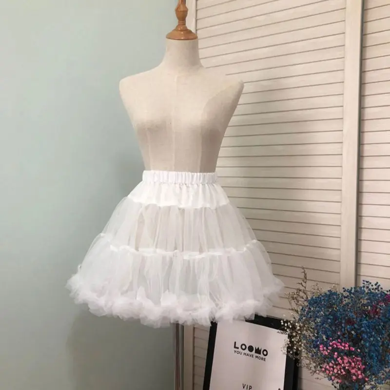 ZB91 Women Girls Ruffled Short Petticoat Solid White Color Fluffy Bubble Tutu Skirt P