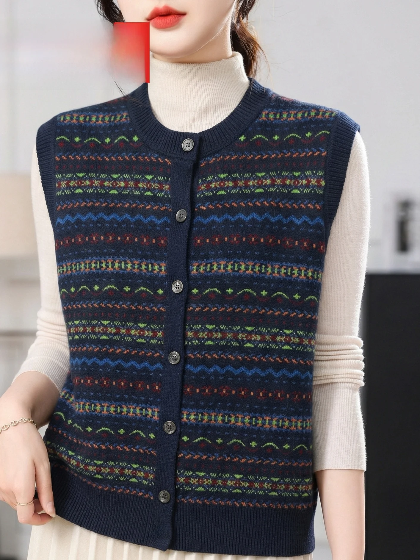 

Spring Faion Woolen Knitted Vest Women's Svel round Ne Embroidered Sweater Versatile Mommy Sle Lightweight Breath...
