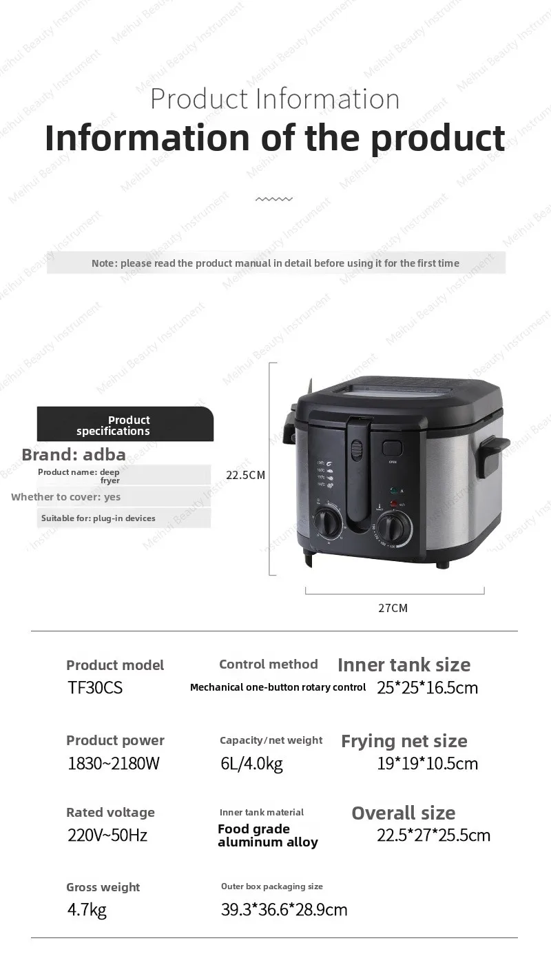 High Power Removable Liner Electric Fryer Home Commercial Chicken Chops French Fries Fryer