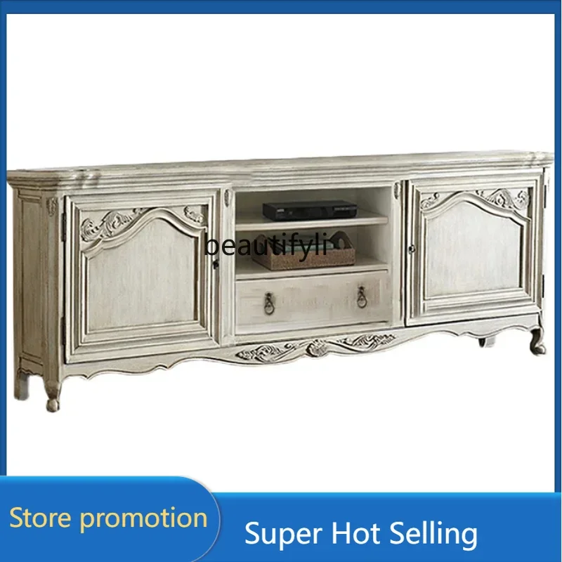 

G53 ТВ-шкаф из цельного дерева в американском стиле, белый боковой шкаф во французском стиле в стиле ретро, европейский стиль, резной светильник, роскошь