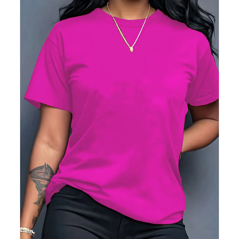 

Basic casual roundneck top pure color style for women moderate elasticity suitable for vacation holiday daily club home use