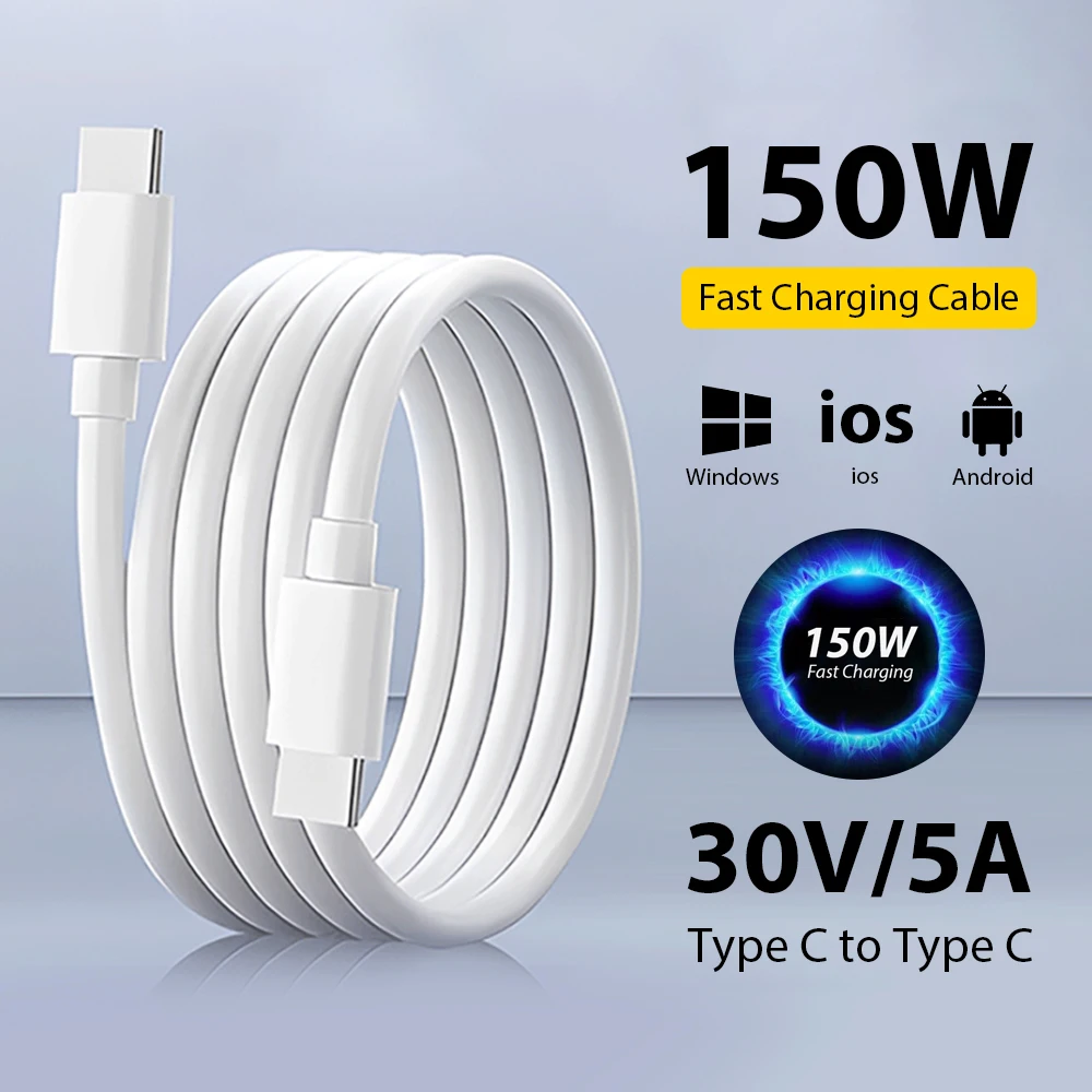 

150W Type C to USB C Fast Charging Cable For Oppo iPhone 17 16 Pro Max Air For Samsung Xiaomi iPad 30V 5A Quick Charge Data Line
