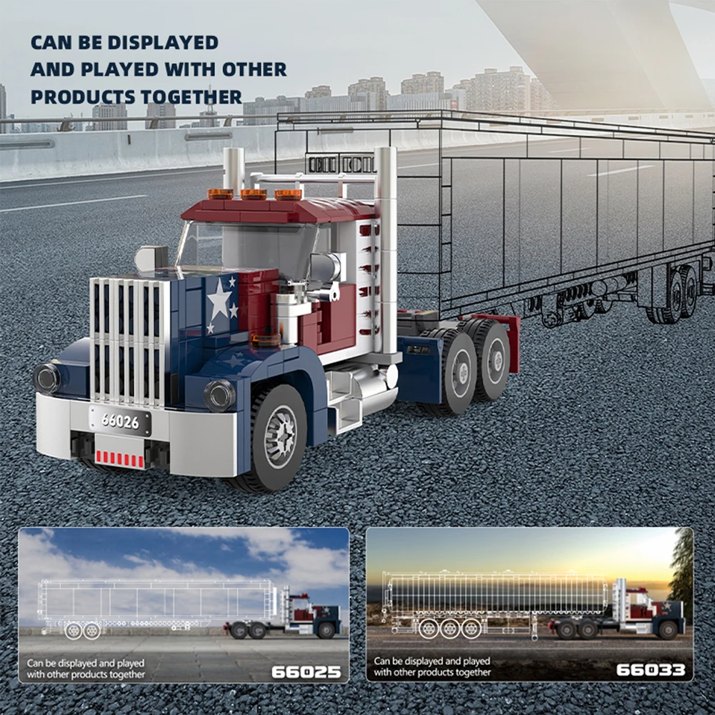 Seria pojazdów inżynieryjnych Model samochodu Amerykański i europejski ciężarówka z przyczepą kontenerową Cysterna na paliwo Klocki konstrukcyjne MOC Zabawki Prezent dla dzieci