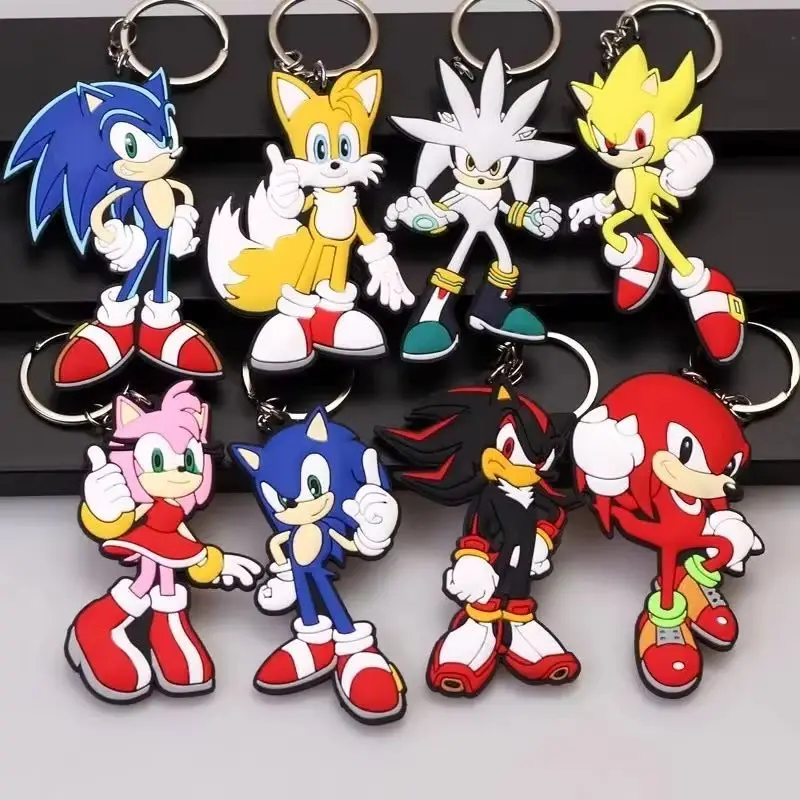 4 pezzi Gioco Soniced Portachiavi Anime Figura Cartoon Kawaii Auto Portachiavi in PVC Coppia Borsa Ciondolo Decorazione Regalo di compleanno per bambini