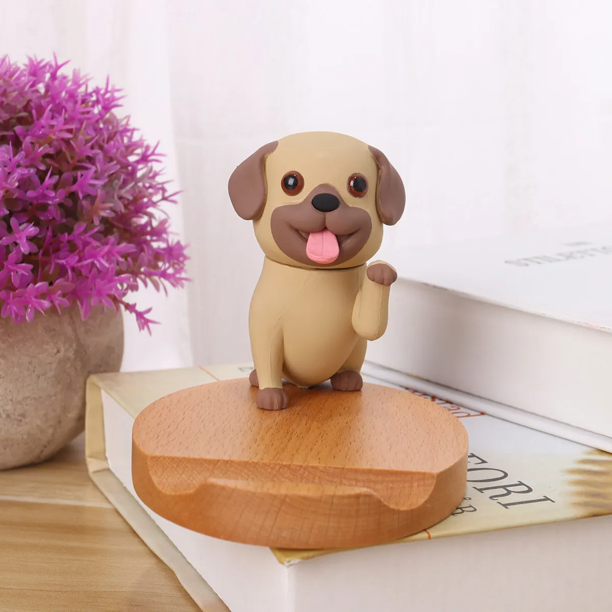 

Wooden Dog Smartphone Stand Desktop Cell Phone Holder for Universal Phone Bracket Cartoon Pc Wood Eco Friendly