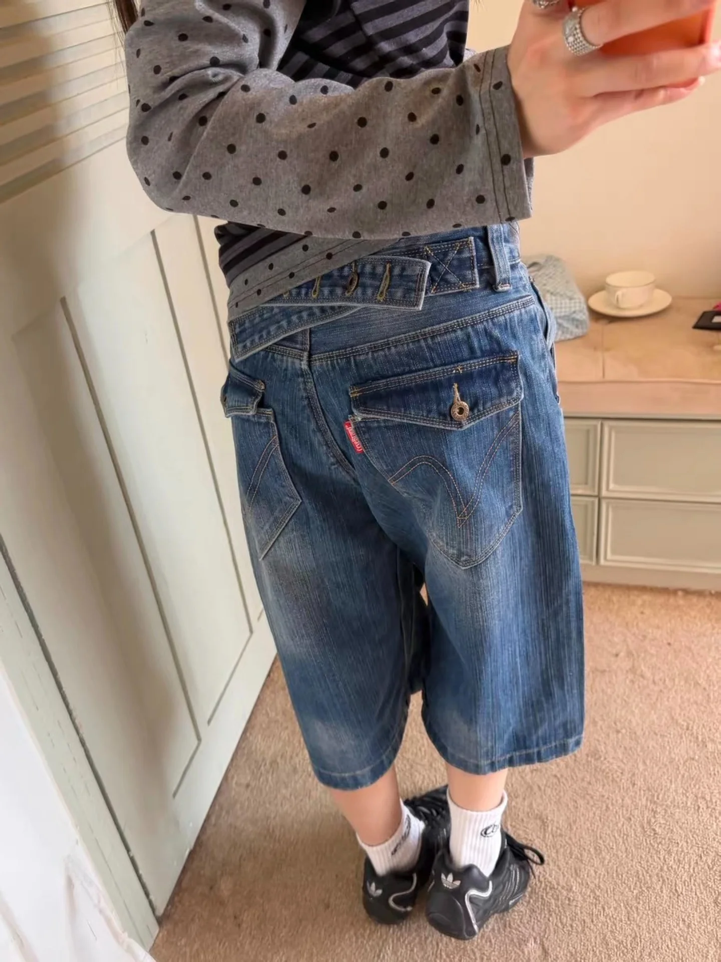 

Loose Wide Leg Seven-Foot Jeans High Waist Paris Button Retro American Style for Men And Women plus Size Street Design Sensation