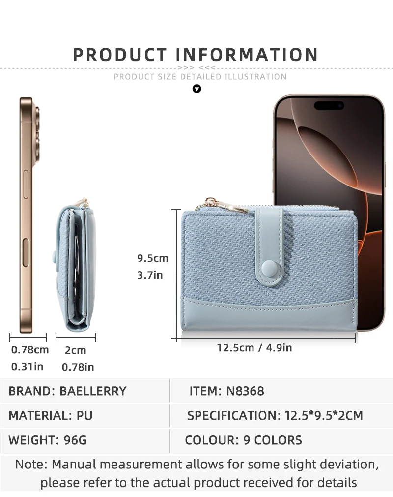 Neue Damen-Geldbörse, hochwertiger Kartenhalter mit Reißverschluss, weibliche Geldbörse, Fotohalter, Münzfach, einfache Geldklammern für Mädchen – Detail 4