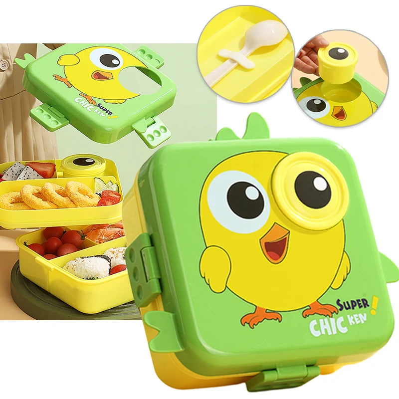 

1600ml Lunch Box with Tableware Souse Box Divided Microwave Oven Bento Box Leakproof Food Container for Kids School Lunch