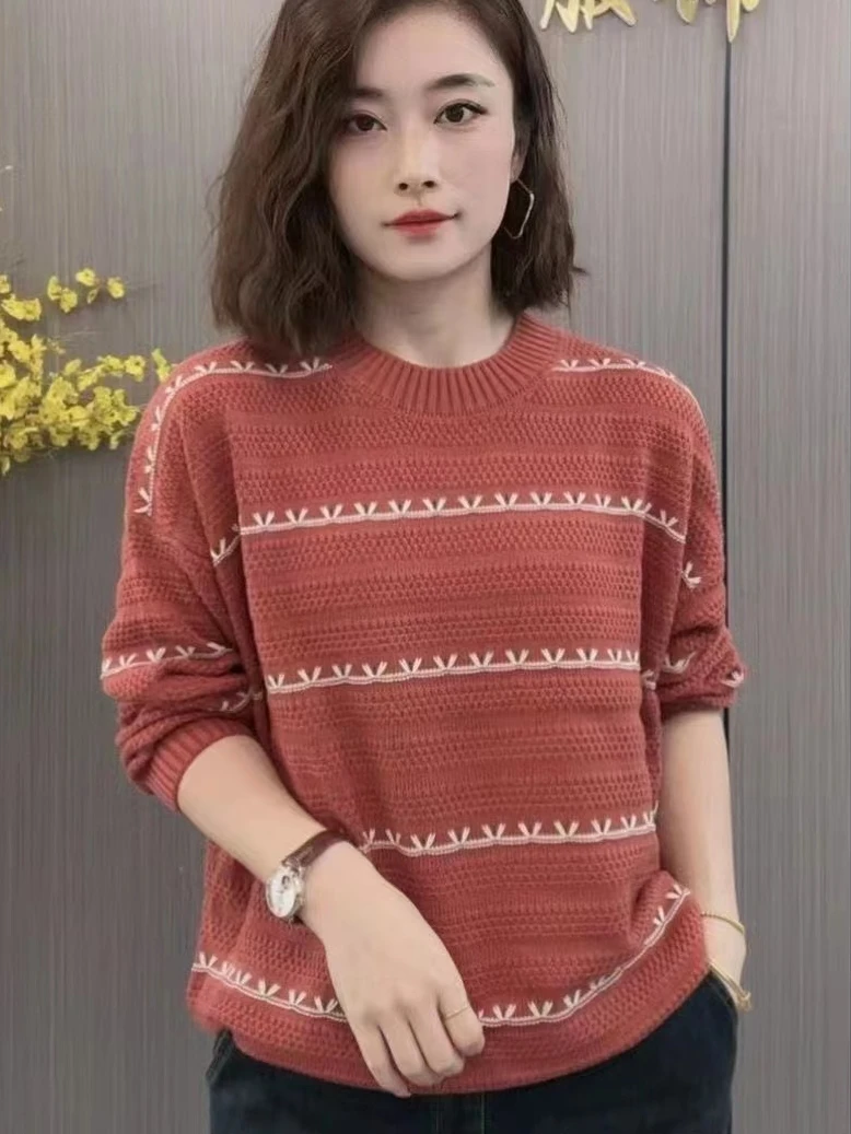 Abnehmen Lose Gestrickte Pullover runde Ne Gestreiften Basis Schicht frauen Faionable Anti-Aging Herbst Winter Koreanische Sle Lange S...