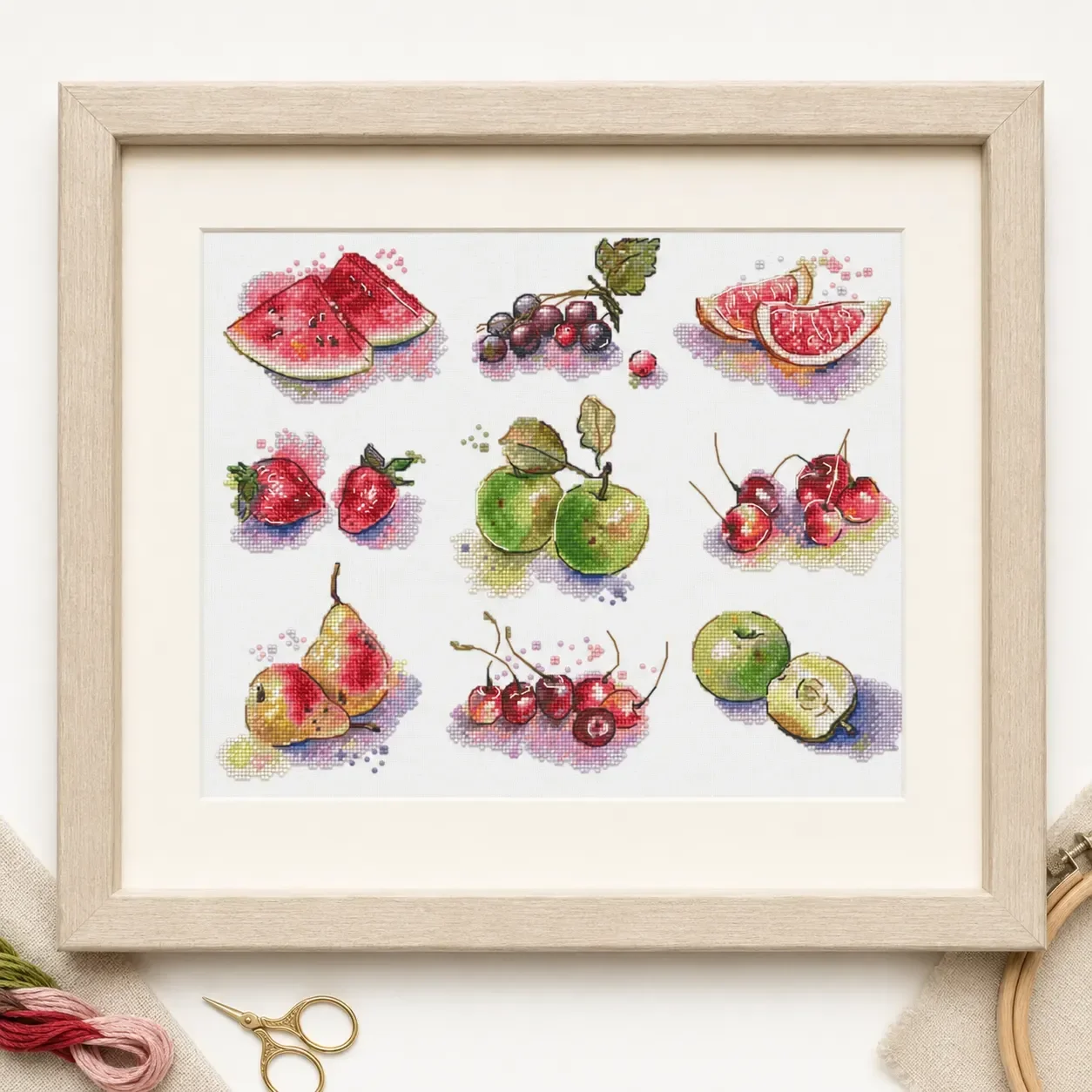 [CC5838-Fruit] Cross Stitch KitStamped Cross Stitch Kit for Adults and Kids, Easy Pre-Printed Canvas with Cotton Threads and Nee