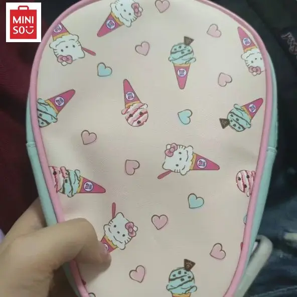 Miniso Sanrio Hello Kitty حافظة أقلام رصاص ، حقيبة أقلام بسعة كبيرة ، حقيبة أقلام رصاص لطيفة ، أدوات مكتبية كورية كاواي ، آيس كريم ، جديد