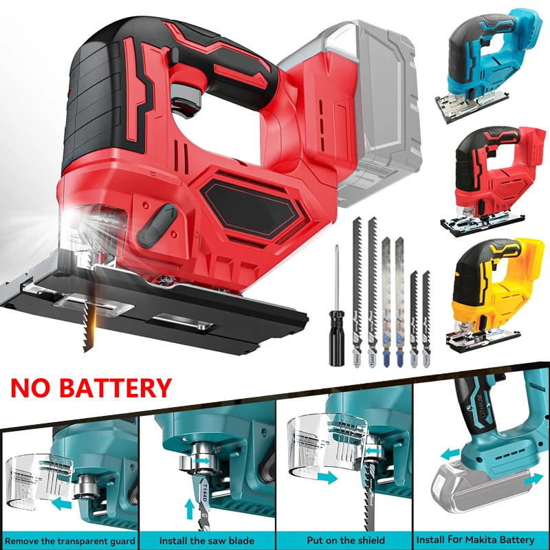 

Беспроводной лобзик для Makita/Milwaukee/Dewalt 18V, литий-ионный аккумулятор, светодиодный светильник для резки дерева и металла для прямой/игнутой/круглых/отрез
