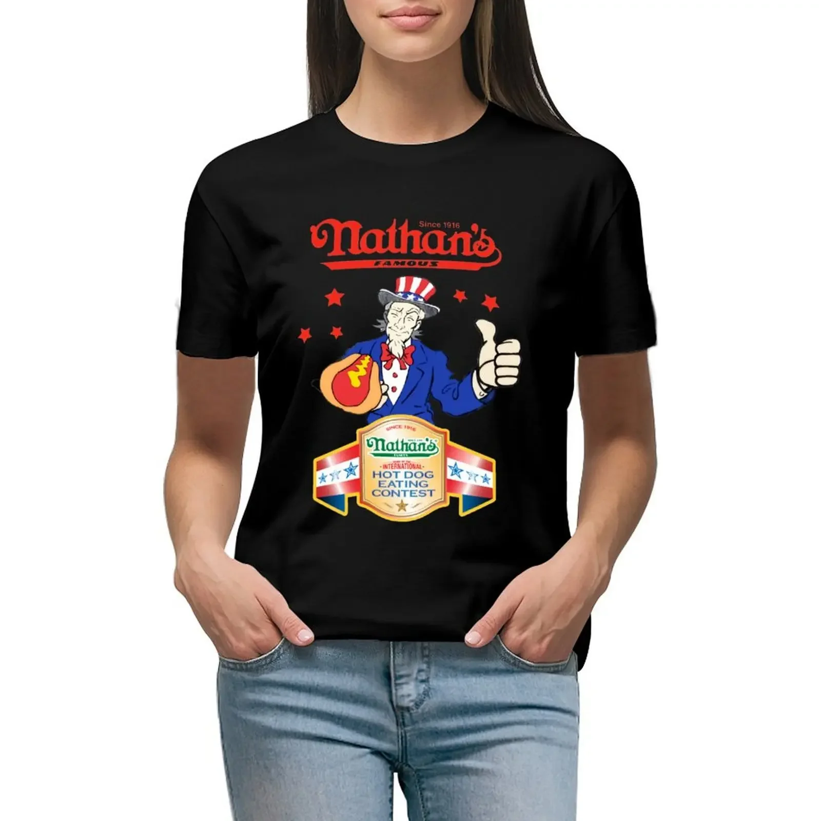 

Joey Chestnut Nathans Hot Dog Eating Fourth Of July 2021 T-Shirt aesthetic clothes plus sizes korean Women's clothes