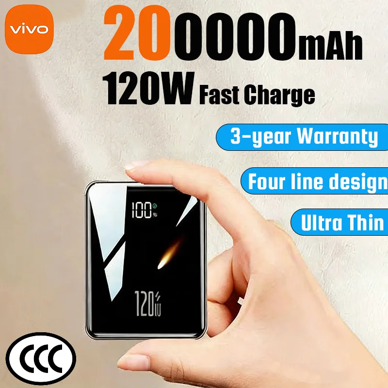 

Vivo 2026 Новый мини-банк питания емкостью 200000 мАч, встроенный 4 кабеля, внешний аккумулятор большой емкости с сверхбыстрой зарядкой для IPhone Samsung