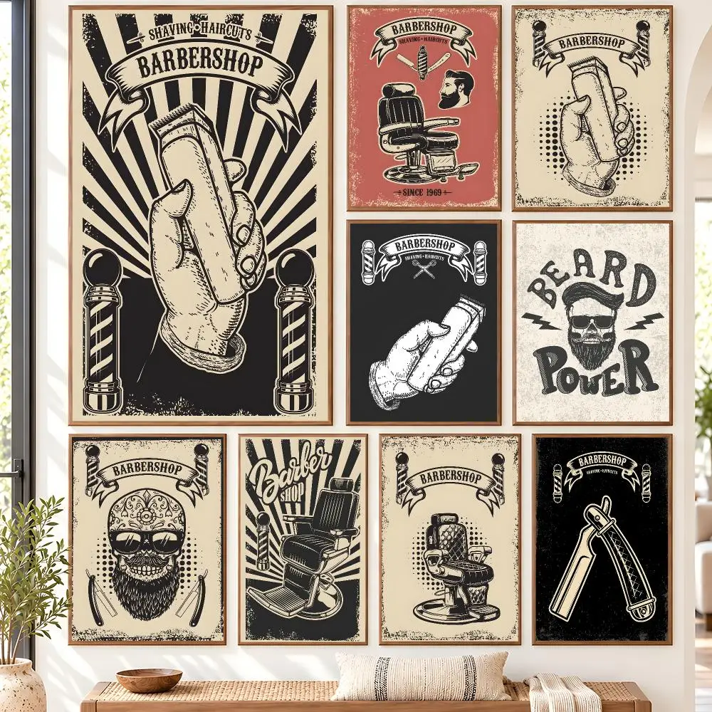 Vintage Barber Tools For Men's Shaving Poster Self Adhesive Matte Wall Art Removable Home Room Decoration