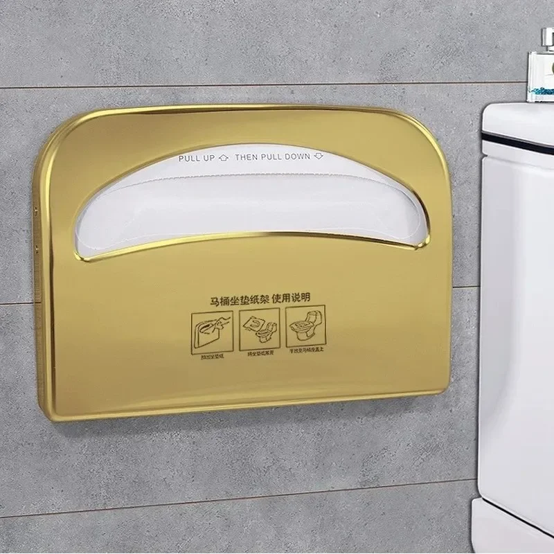 304 Stainless Steel Disposable Toilet Seat Cover Dispenser Punch Free Wall Mount Commercial Bathroom Seat Pad Paper Storage Box